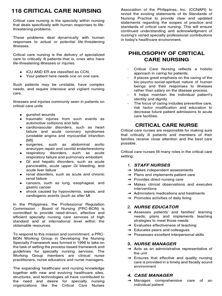 Critical Care Nursing Overview and Roles | PDF | Lung | Respiratory Tract