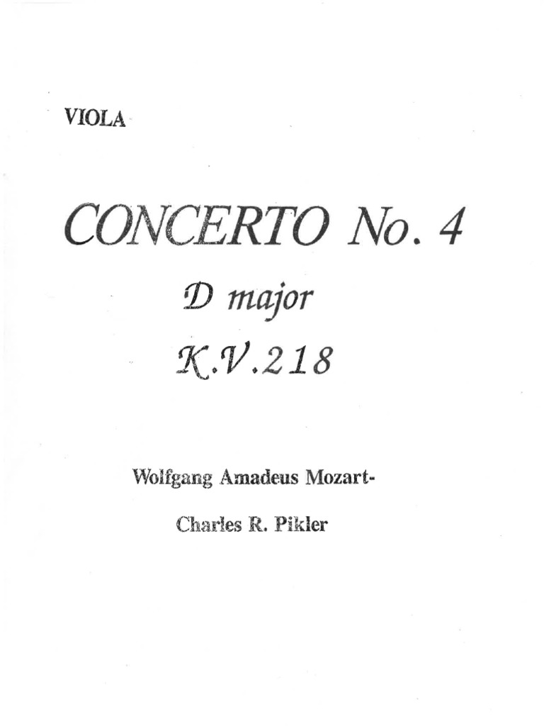 Mozart Violin Concerto No. 4 Arrangement For Viola by Pikler PDF