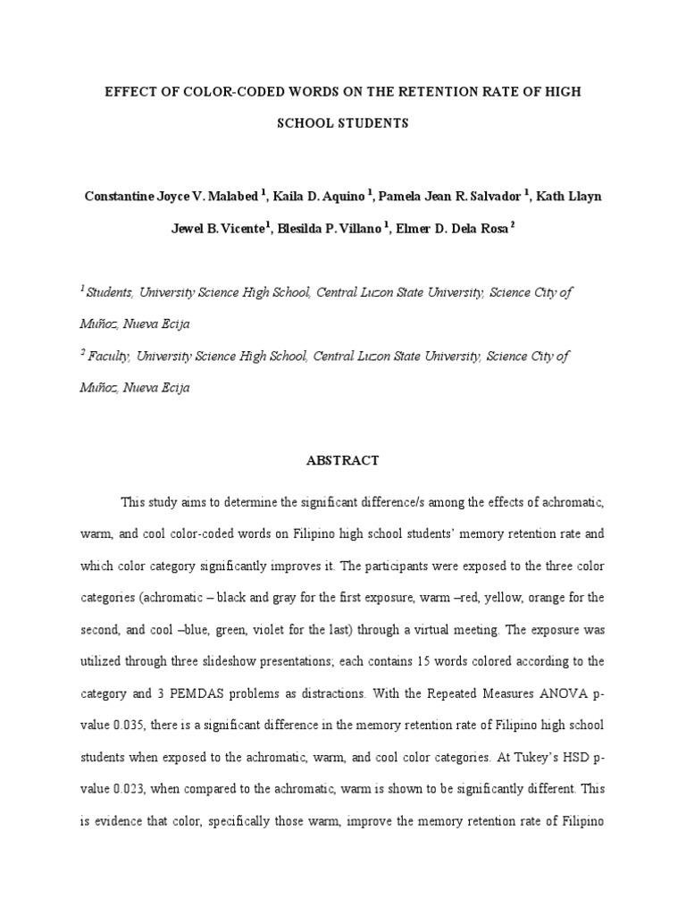 Color-Coding Effects on Memory Retention | PDF | Memory | Statistics