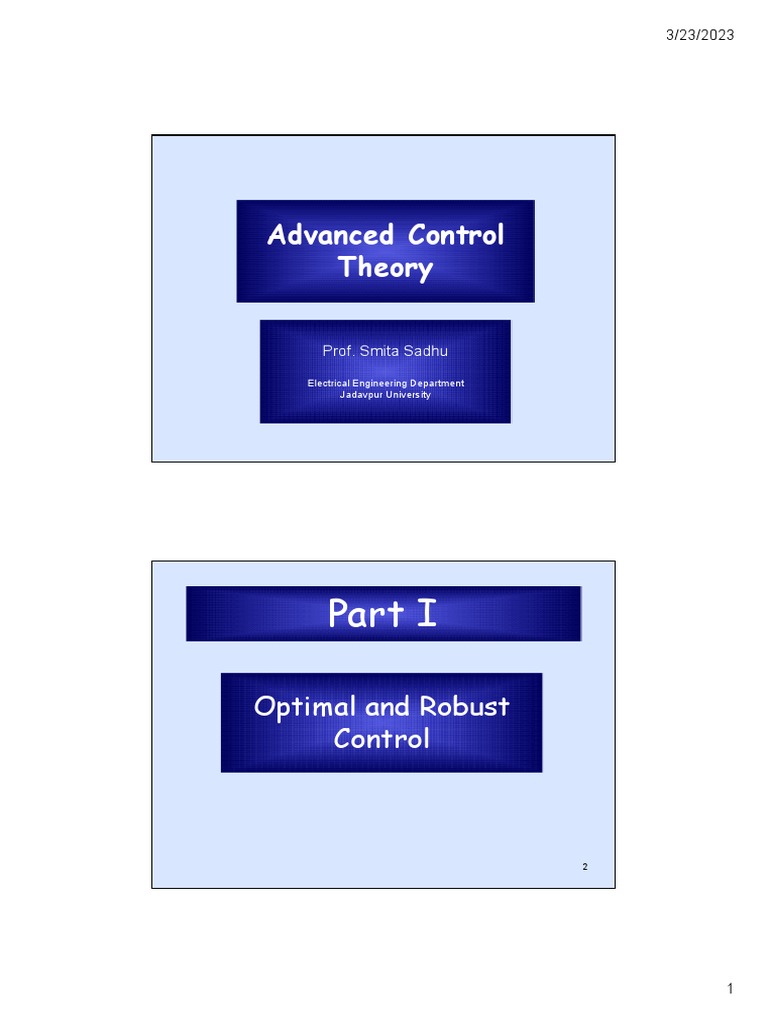 Advanced Control Theory PDF Control Theory Optimal Control