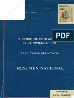 V Censo de Población y IV de Vivienda 1990. Ecuador INEC