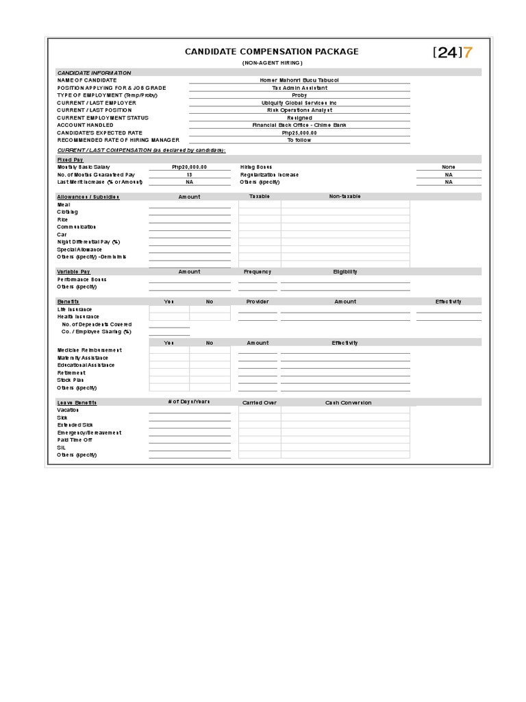 Candidate Compensation Overview for Tax Admin | PDF