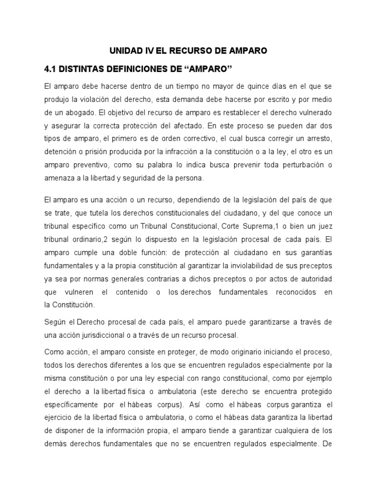 Unidad Iv El Recurso de Amparo | PDF | Justicia | Crimen y violencia