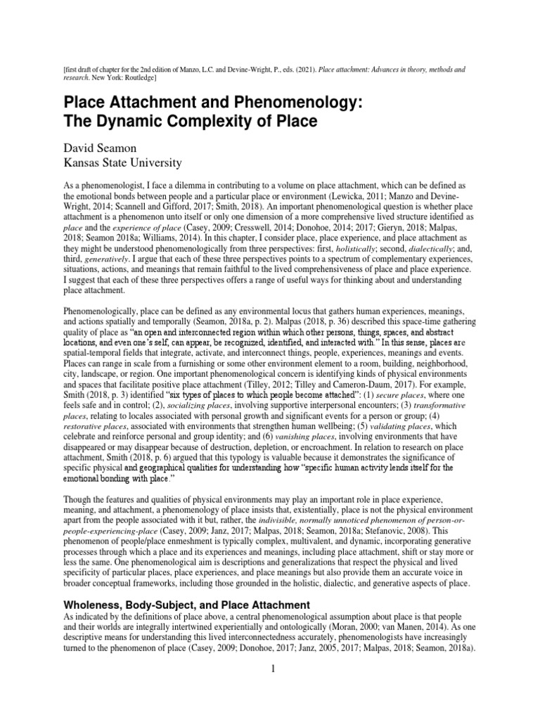 Place Attachment: A Phenomenological Approach | PDF | Attachment Theory ...