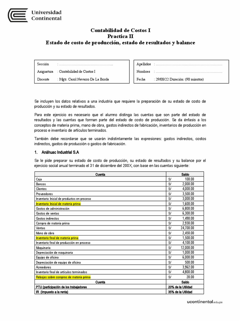 Estado de Costo y Resultados Anáhuac S.A. | PDF | Costo | Contabilidad ...
