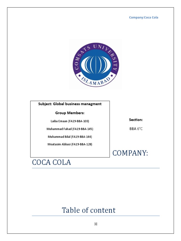 Coca Cola Global Business Management Pdf The Coca Cola Company