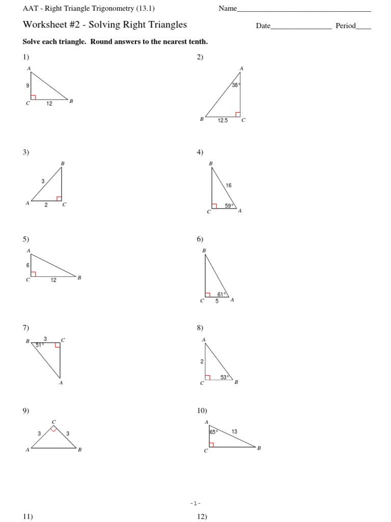 Worksheet Solving Right Triangles Worksheet section 13 1 right triangle trigonometry solving triangles worksheet 2