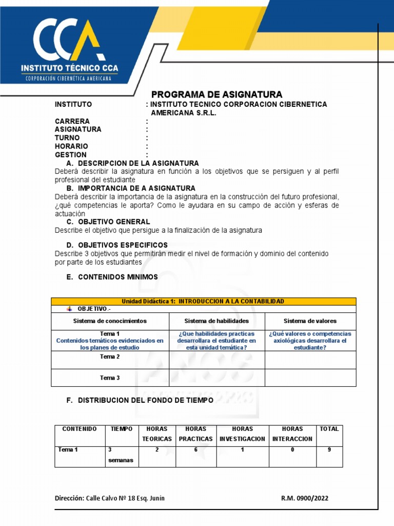 Descripción y Programa de Asignatura | PDF | Plan de estudios
