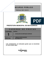 Fumarc 2016 Prefeitura de Matozinhos MG Auxiliar de Servicos Gerais Prova