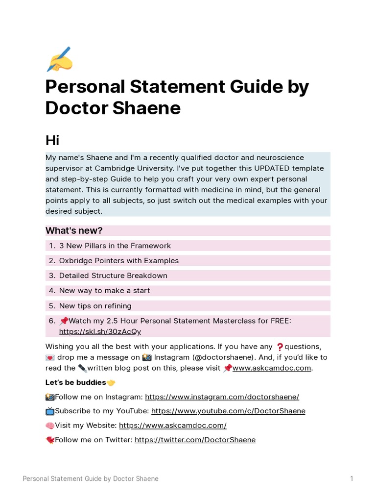 Personal Statement Tips by Dr. Shaene | PDF | Curriculum | Medicine