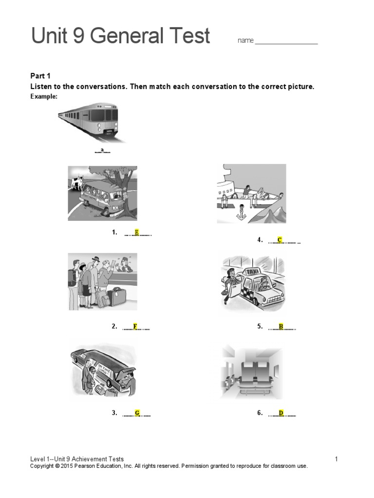 Top Notch 1 Unit 9 Assessment PDF All Rights Reserved