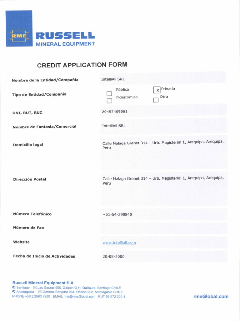 Credit Application Form Russell PDF