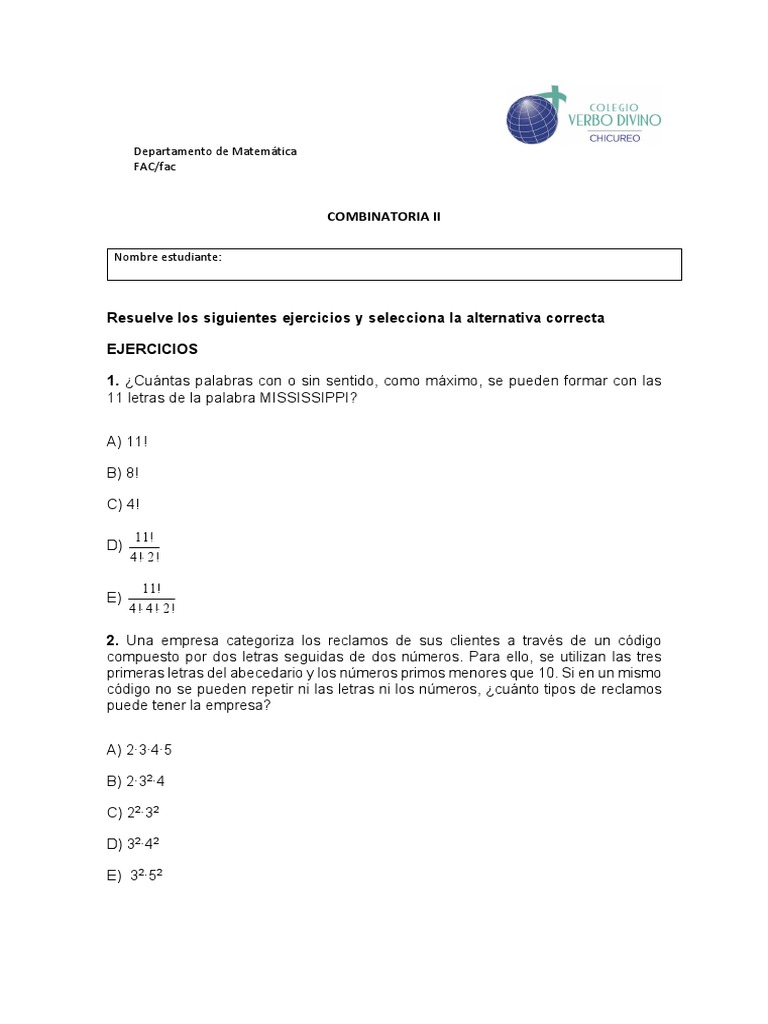 Ejercicios de Combinatoria II | PDF | Métodos y materiales de enseñanza ...