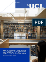 MA Applied Linguistics MA TESOL In-Service: IOE, UCL's Faculty of Education and Society