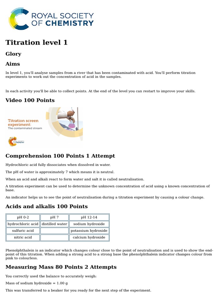Titrationlevel1labnotebook PDF Titration Chemistry