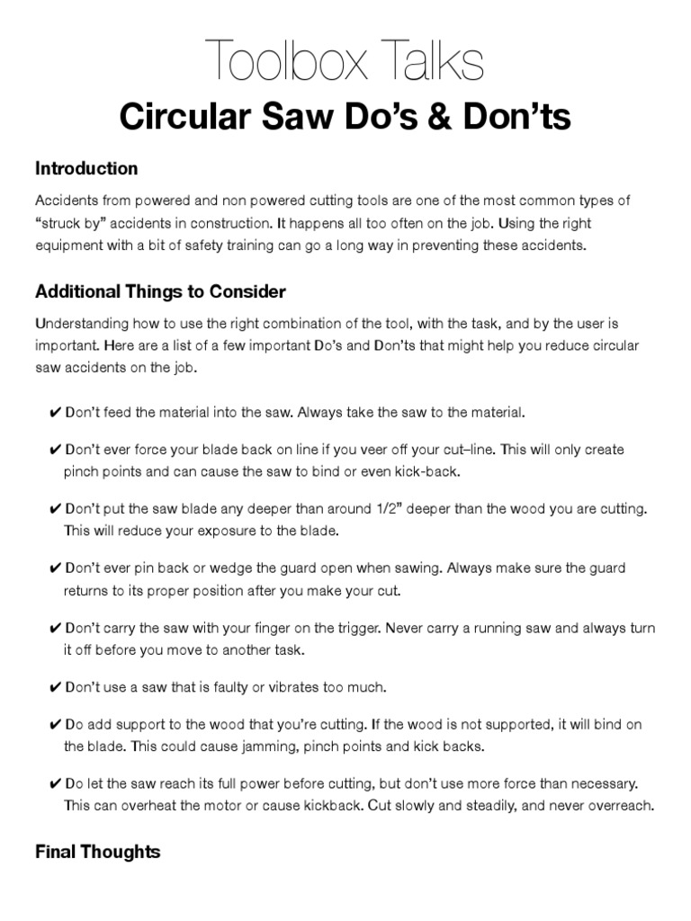Circular Saw Safety Do's and Don'ts | PDF | Occupational Safety And ...