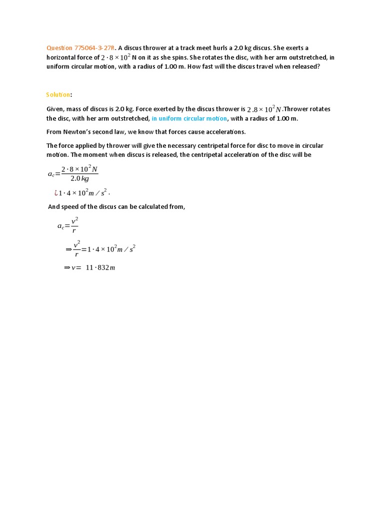 Discus Speed Calculation in Track Meet | PDF