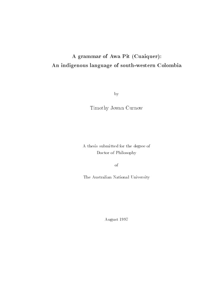 A Grammar of Awa Pit (Cuaiquer) : An Indigenous Language of South ...