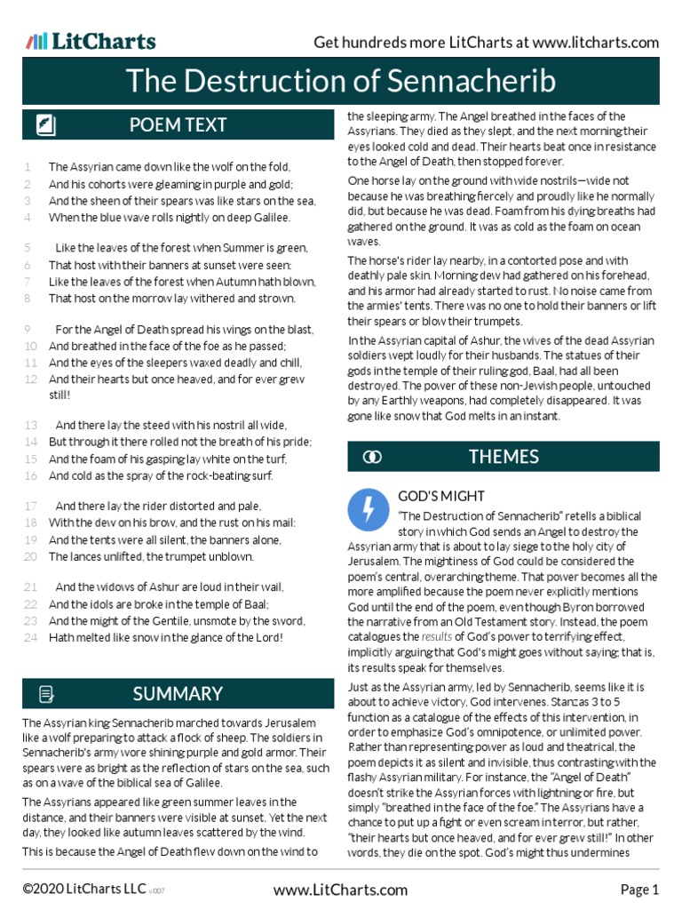 The Destruction of Sennacherib LitChart | PDF | Iliad | Metre (Poetry)