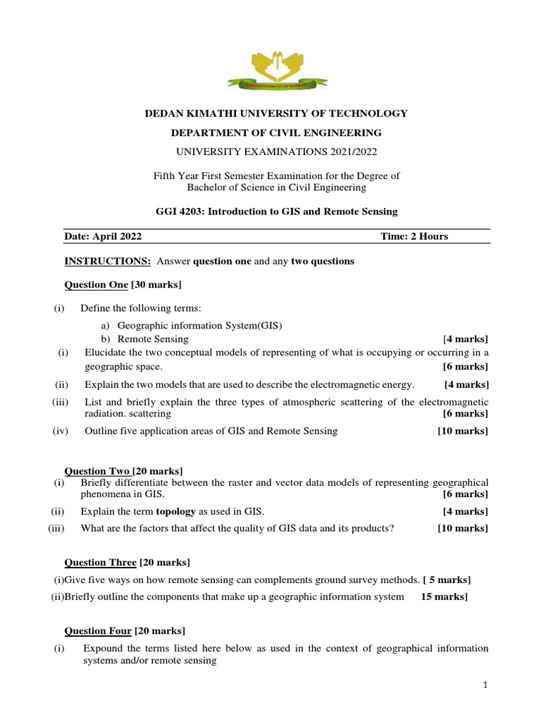 GIS and Remote Sensing Exam Guide | PDF | Geographic Information System ...