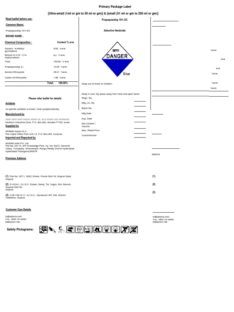 Propaquizafop 10% EC Herbicide Guide | PDF | Pesticide | Agriculture