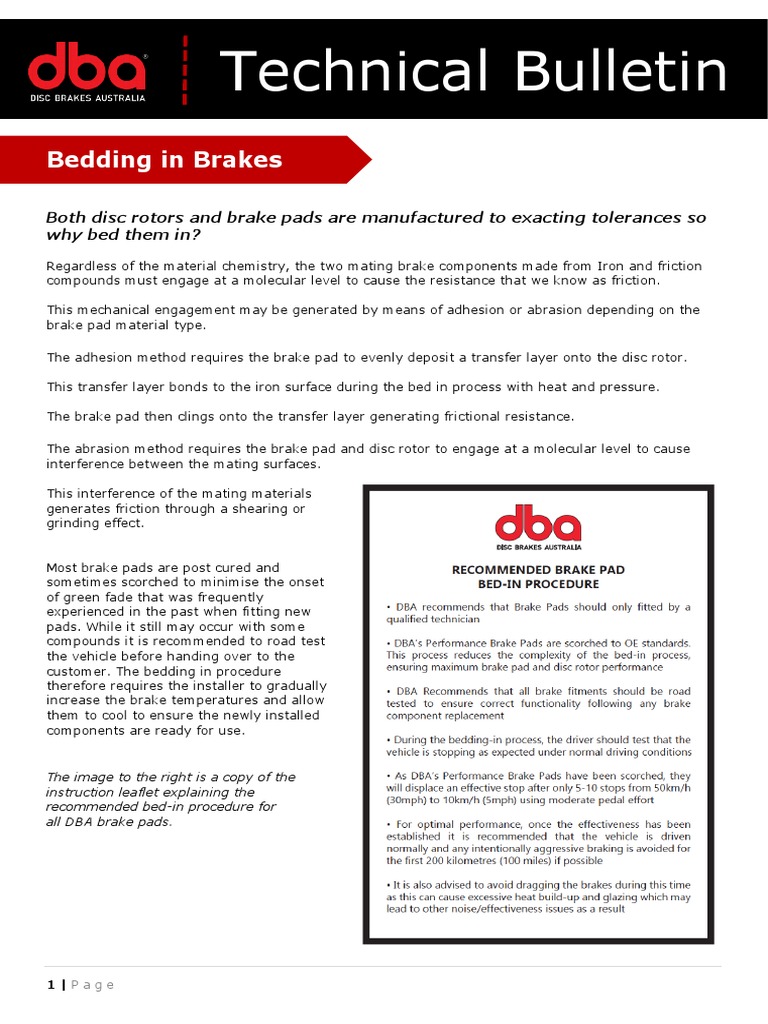 Technical Bulletin Bedding in Brakes PDF