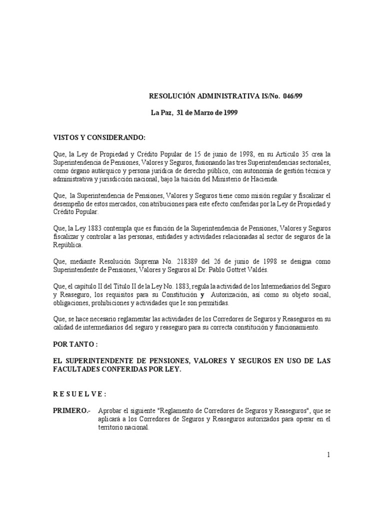 Reglamento de Corredores de Seguros en Bolivia | PDF | Seguro | Reaseguro
