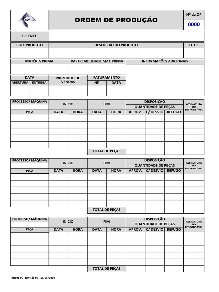 For 01 PL - Ordem de Produção | PDF