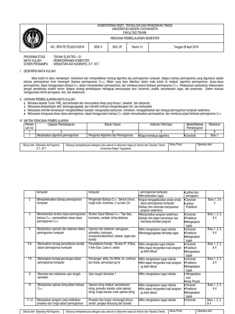 RPS Pemrograman Komputer C++ | PDF