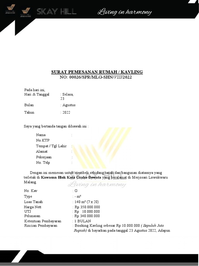 Contoh Surat Pemesanan Rumah | PDF