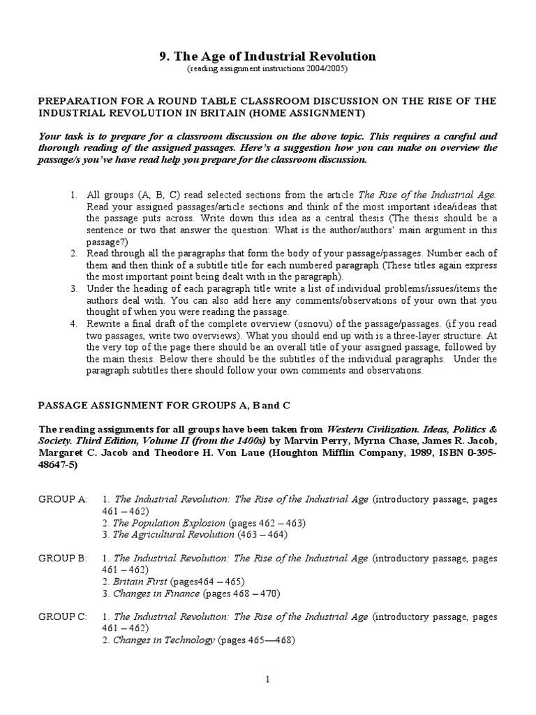 10 Industrial RevolutionReading Instructions For Groups A, B, C PDF