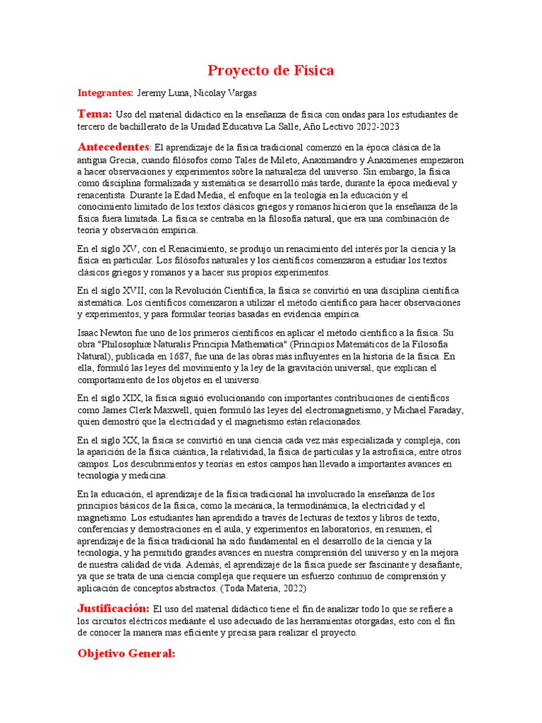 Proyecto De Física Pdf Física Electromagnetismo