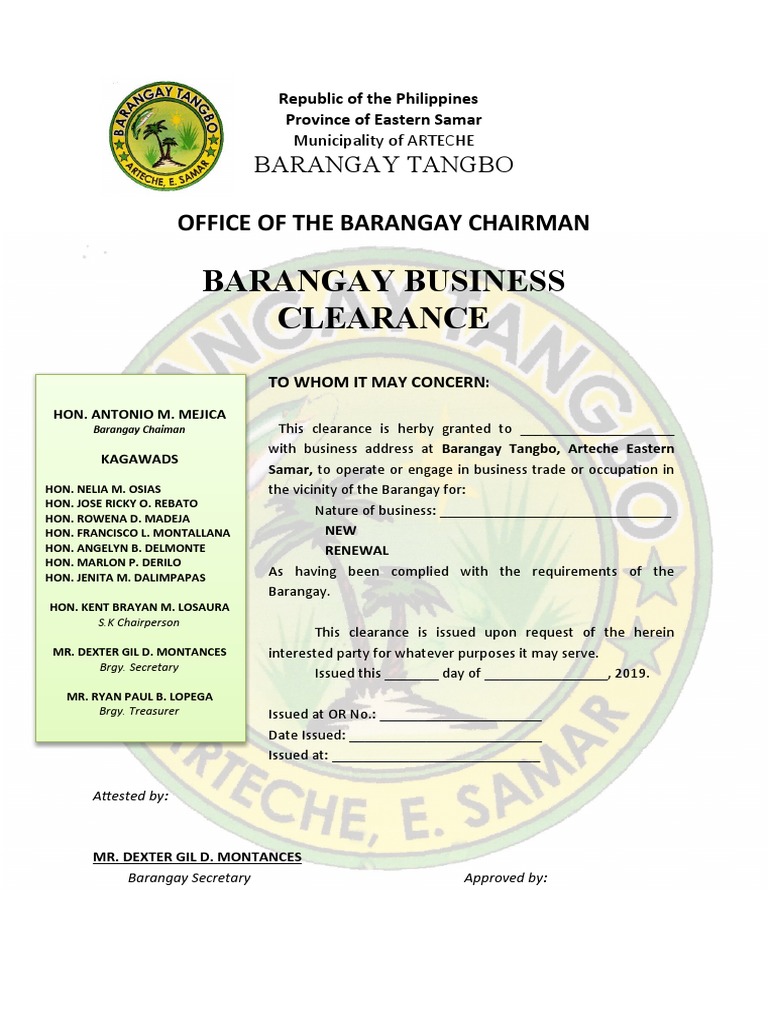 Barangay business clearance pdf