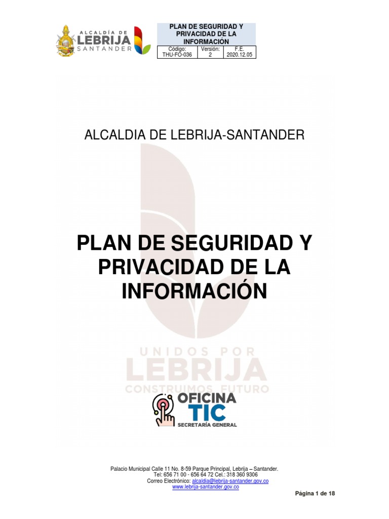 Plan de Seguridad y Privacidad en Lebrija | PDF | Seguridad de ...