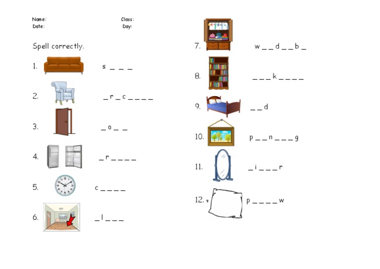 Home Furniture Spelling PDF