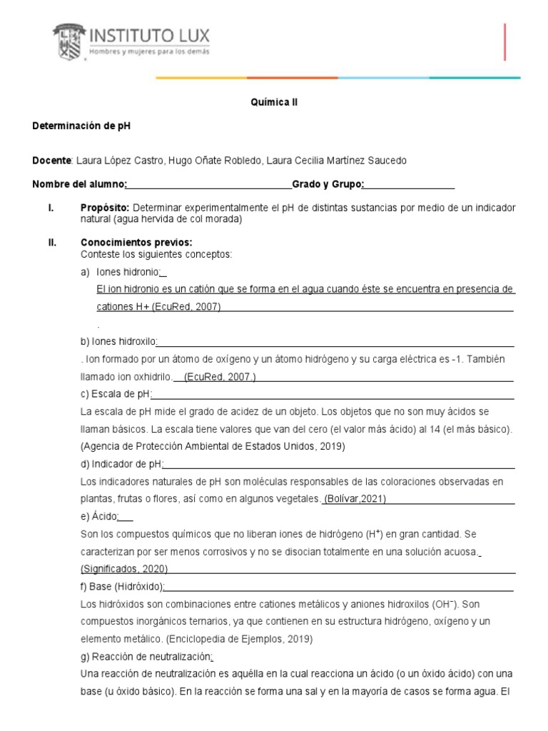 Determinación de pH con Col Morada | PDF | Ph | Ácido