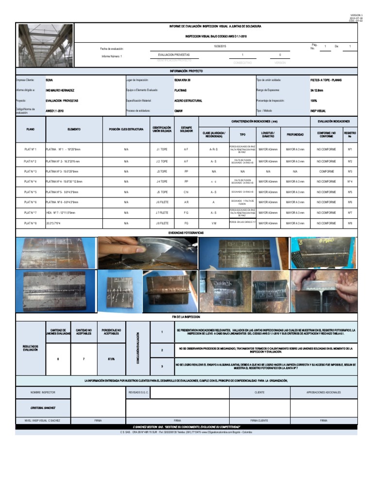 Informe de Inspección Visual de Soldaduras | PDF | Construcción | Soldadura