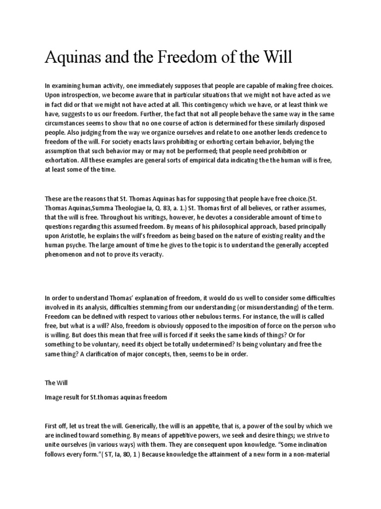 Aquinas and The Freedom of The Will | PDF | Free Will | Reason