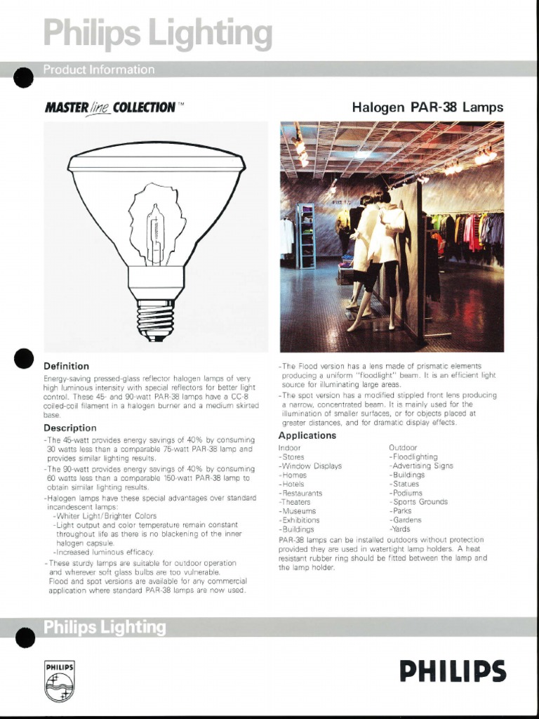 Philips MasterLine PAR38 Halogen Lamps Bulletin 291 PDF Lighting