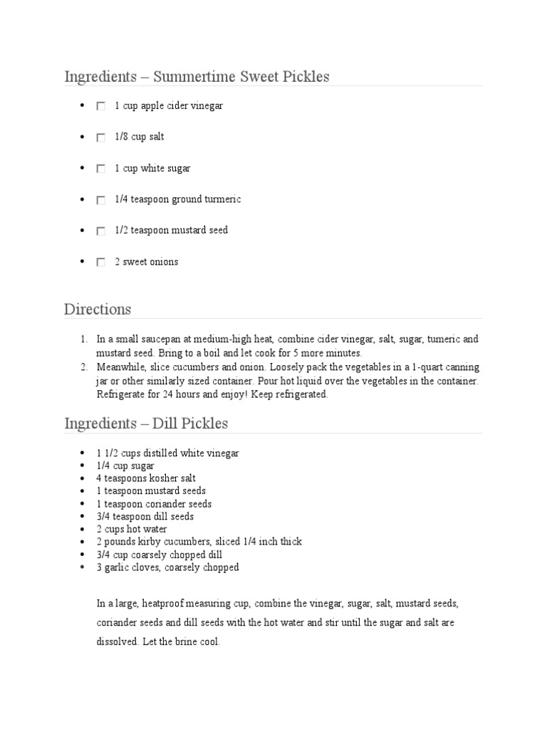Sweet and Dill Pickle Recipes PDF