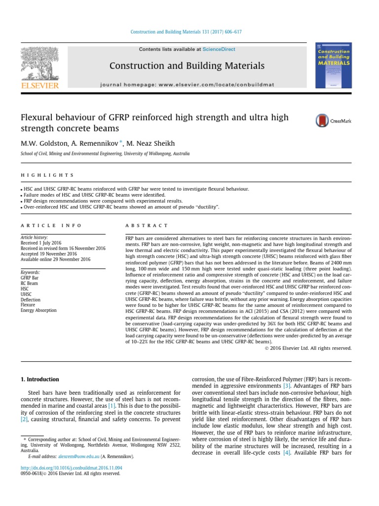 Flexural Behaviour of GFRP Reinforced High Strength and Ultra High ...