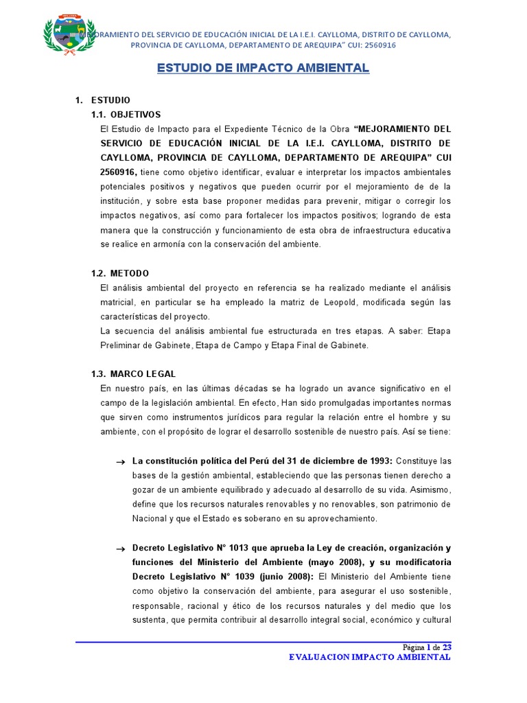 Estudio de Impacto Ambiental | PDF | Evaluación de impacto ambiental ...
