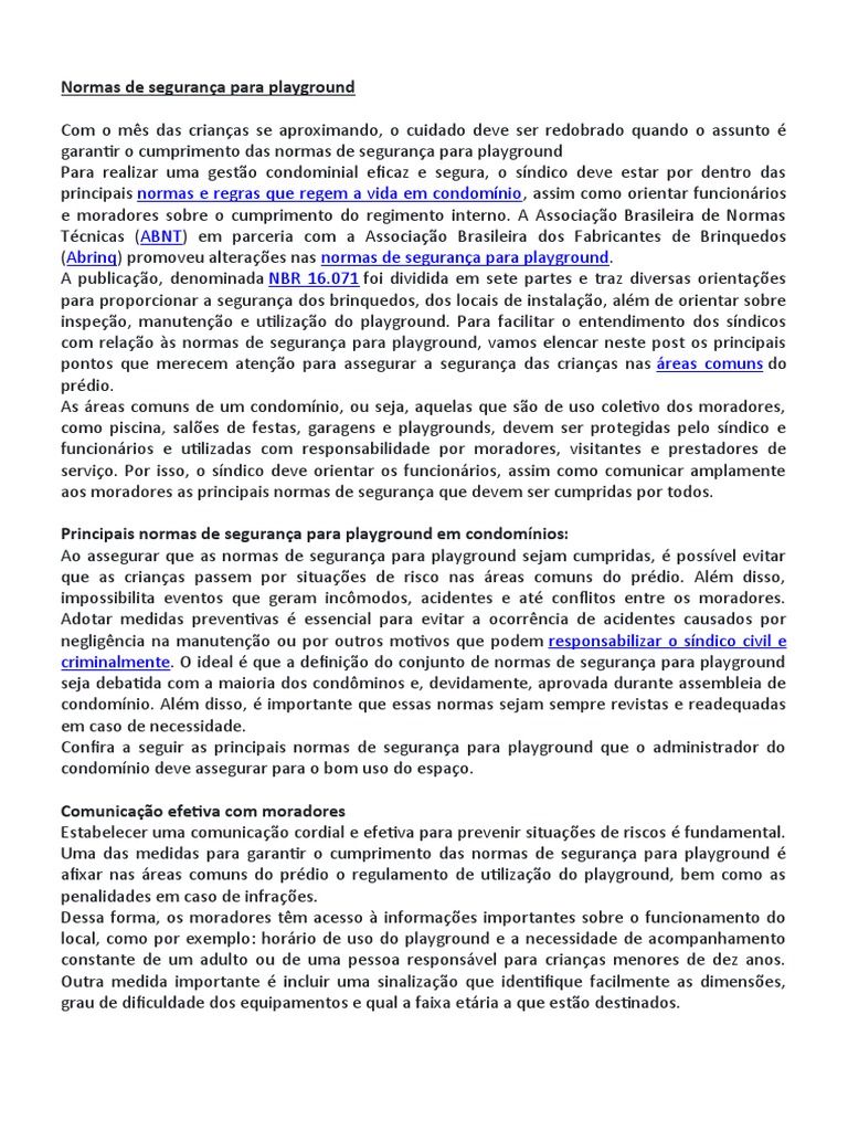 Normas de Segurança para Playground | PDF | Condomínio | Acessibilidade