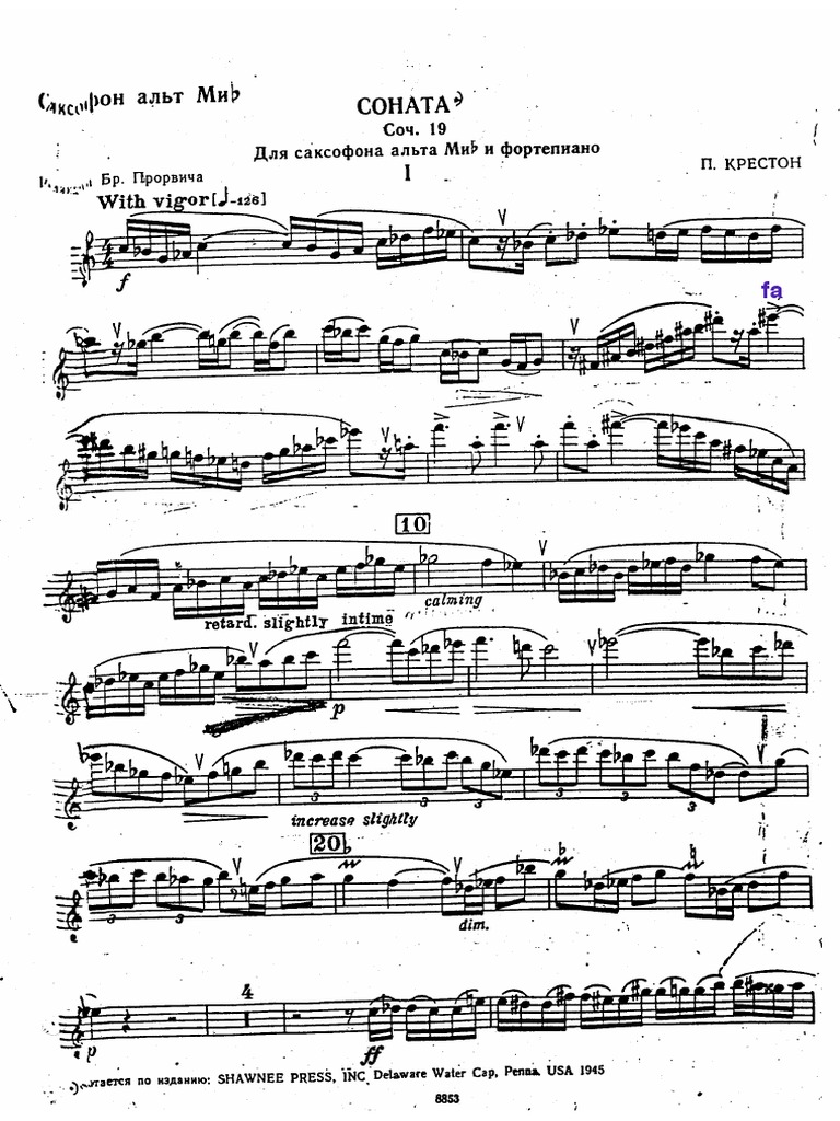 Sonata Op. 19 For E-flat Alto Saxophone- Alto Sax Free - 3