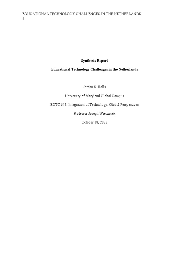 Edtc 645 Synthesis Report Rolls Pdf Educational Technology