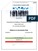 Elabora Un Documento Final: Licenciatura en Políticas y Proyectos Sociales