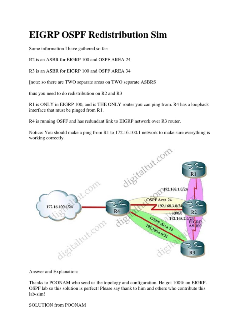 CCNP EIGRP OSPF Redistribution Sim PDF Ip Address Routing