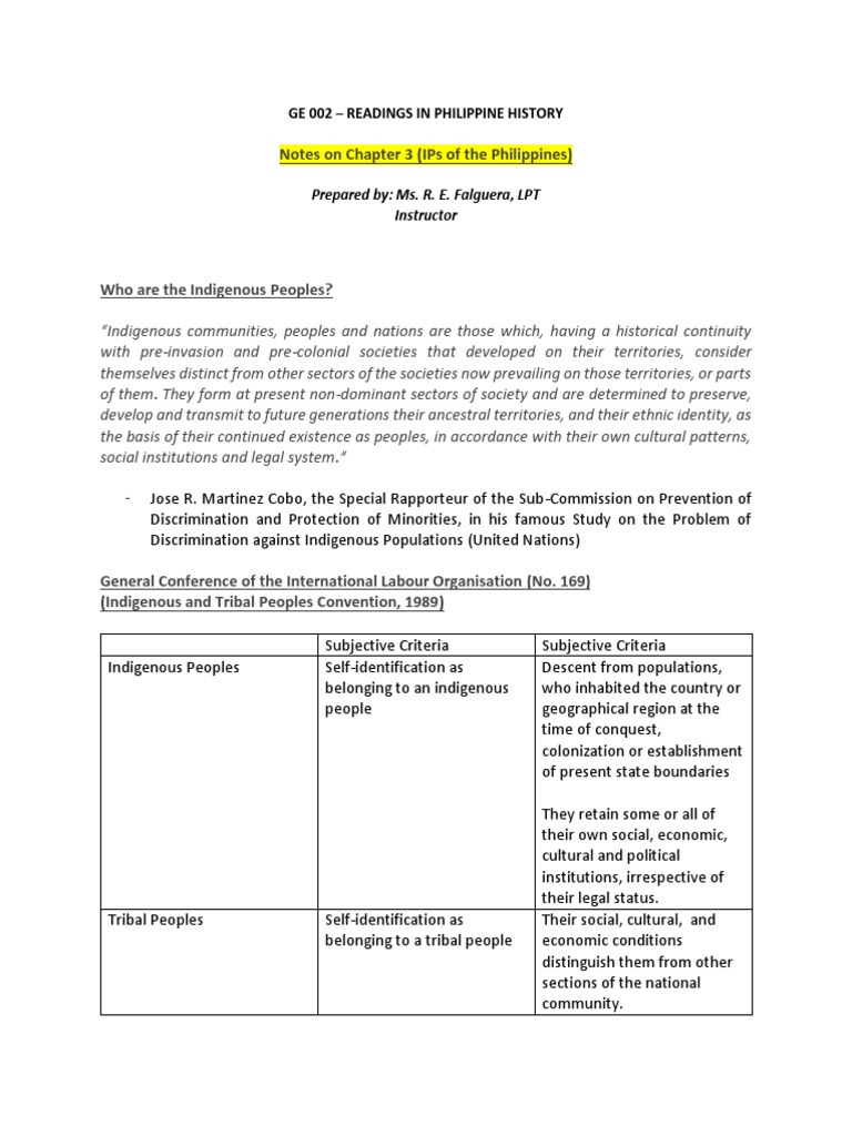 Notes On Chapter 3 (Ips of The Philippines) : Ge 002 - Readings in ...