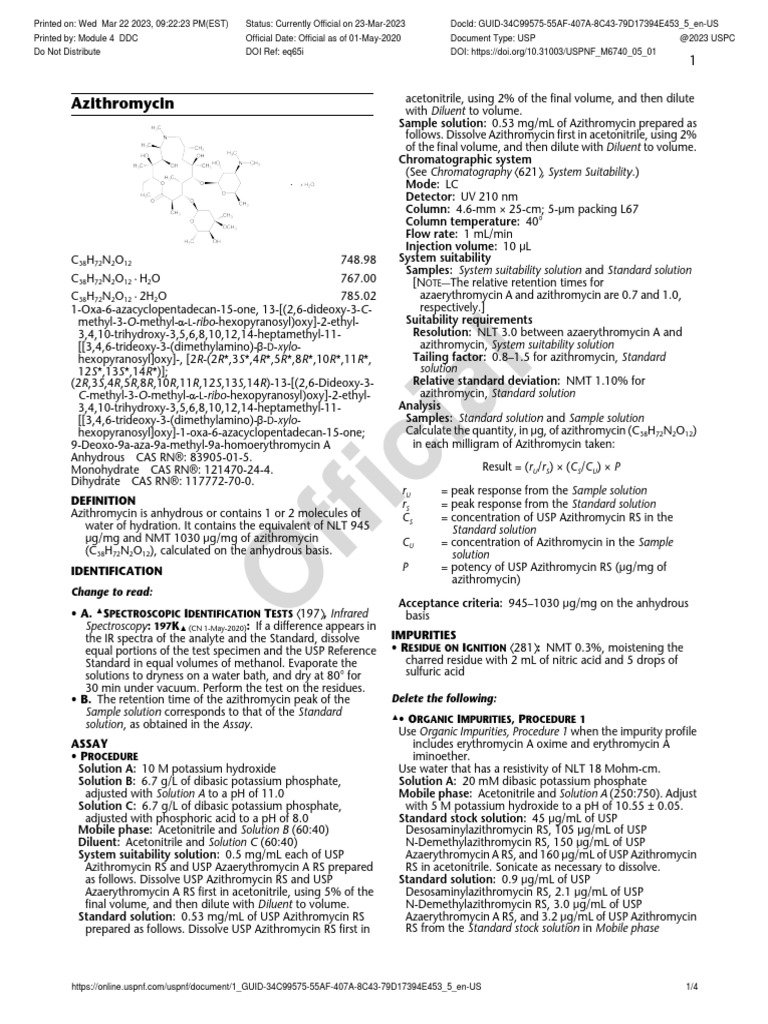 Azithromycin USP PDF Chromatography Acid