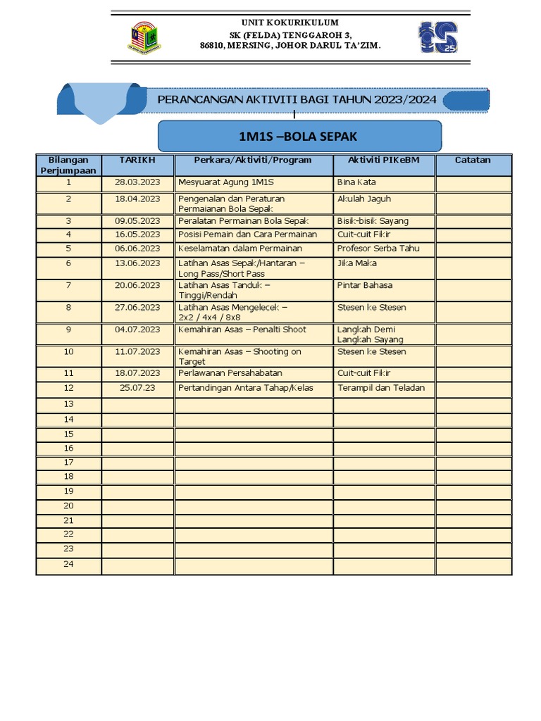 Takwim Kelab Bola Sepak 20232024 | PDF